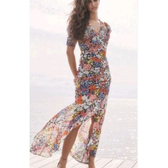 NWT Mary Karantzou X Lipsy Floral Maxi Dress Rouched Slit in Front Size US  12 - coffeafoods.com